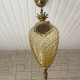 Pineapple chandelier in amber glass and brass