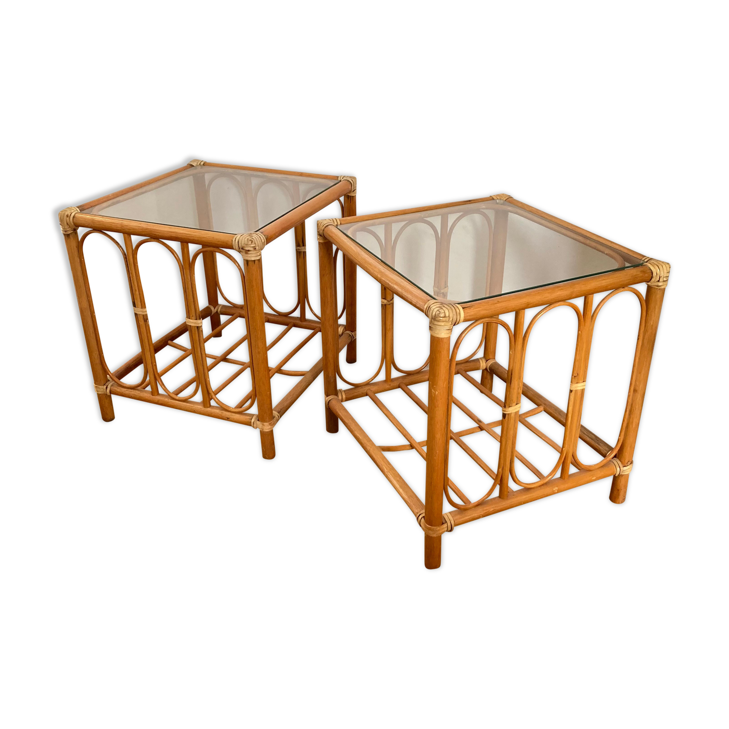 Set of 2 rattan coffee tables