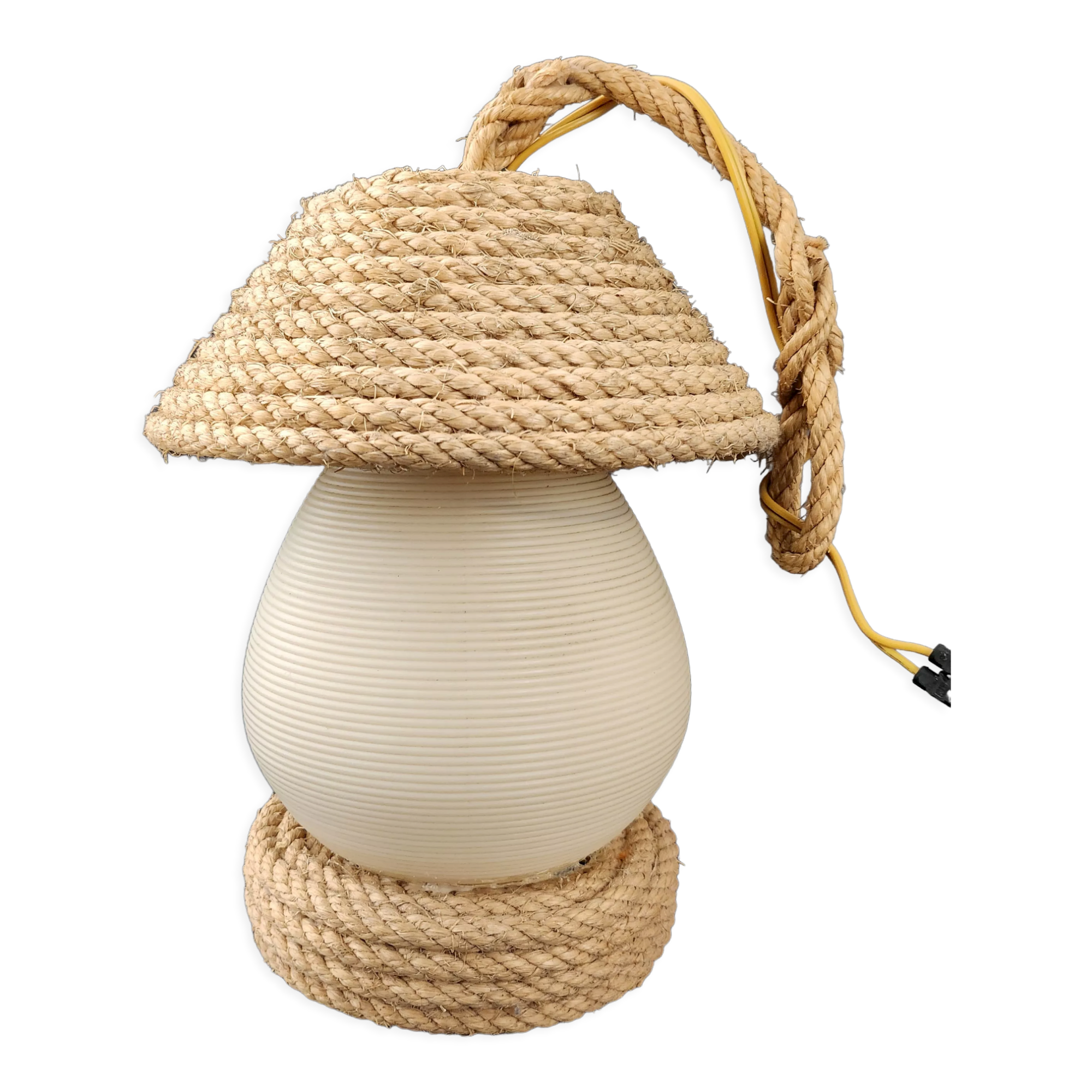 Vintage rope & rotaflex hanging lamp 1950