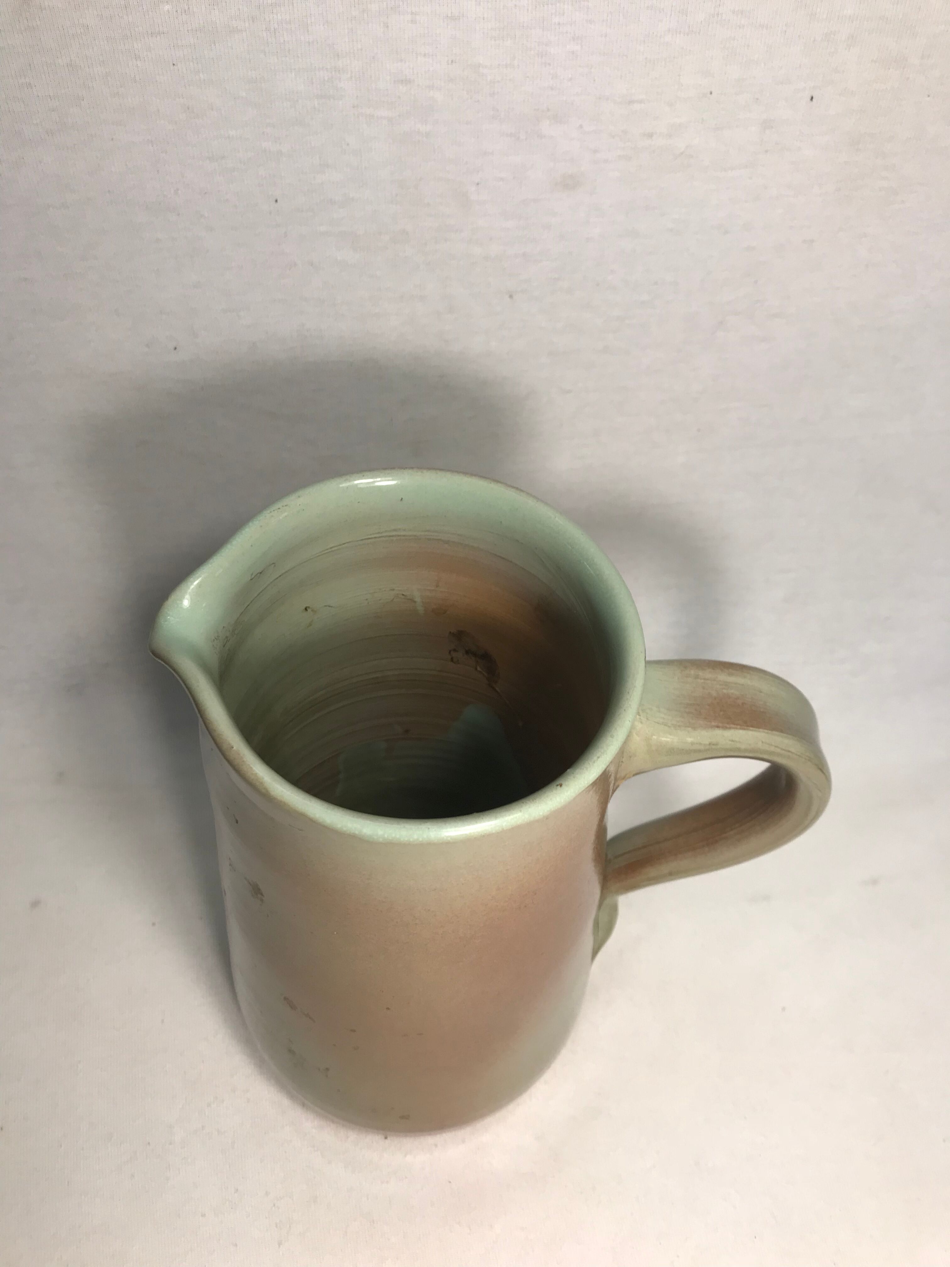 Former pitcher SOULAINES enamelled terracotta green gray decanter Vintage kitchen