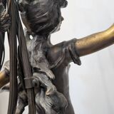 Bronze lamp signed Auguste Moreau – Woman with a shell