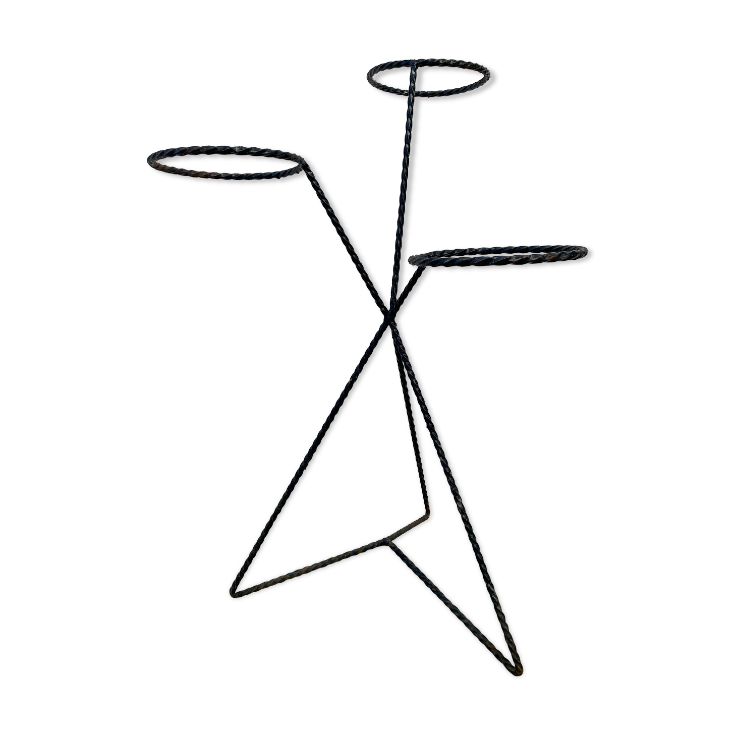 Black metal tripod plant holder