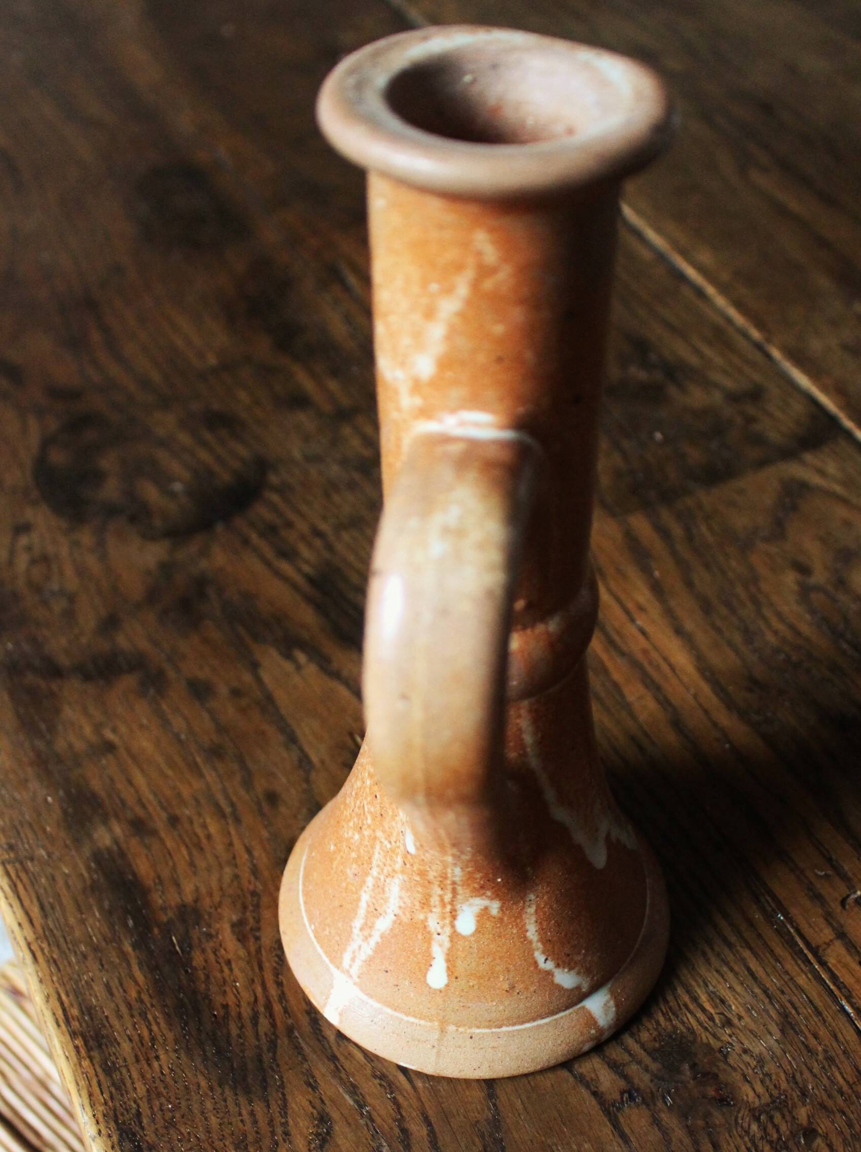 Marbled stoneware candlestick with vintage handle
