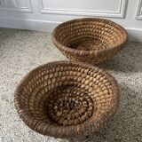 Duo of vintage bread baskets 46 cm and 48 cm in rye straw, baker's bread basket