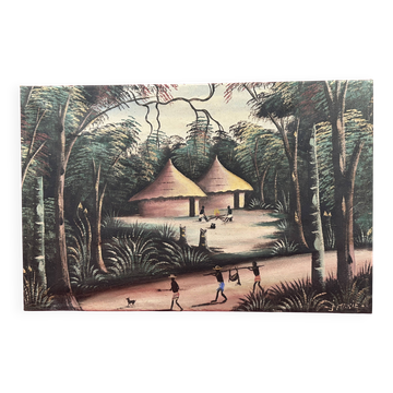 oil on canvas on panel, return from hunting village (Senegal) signed J. M