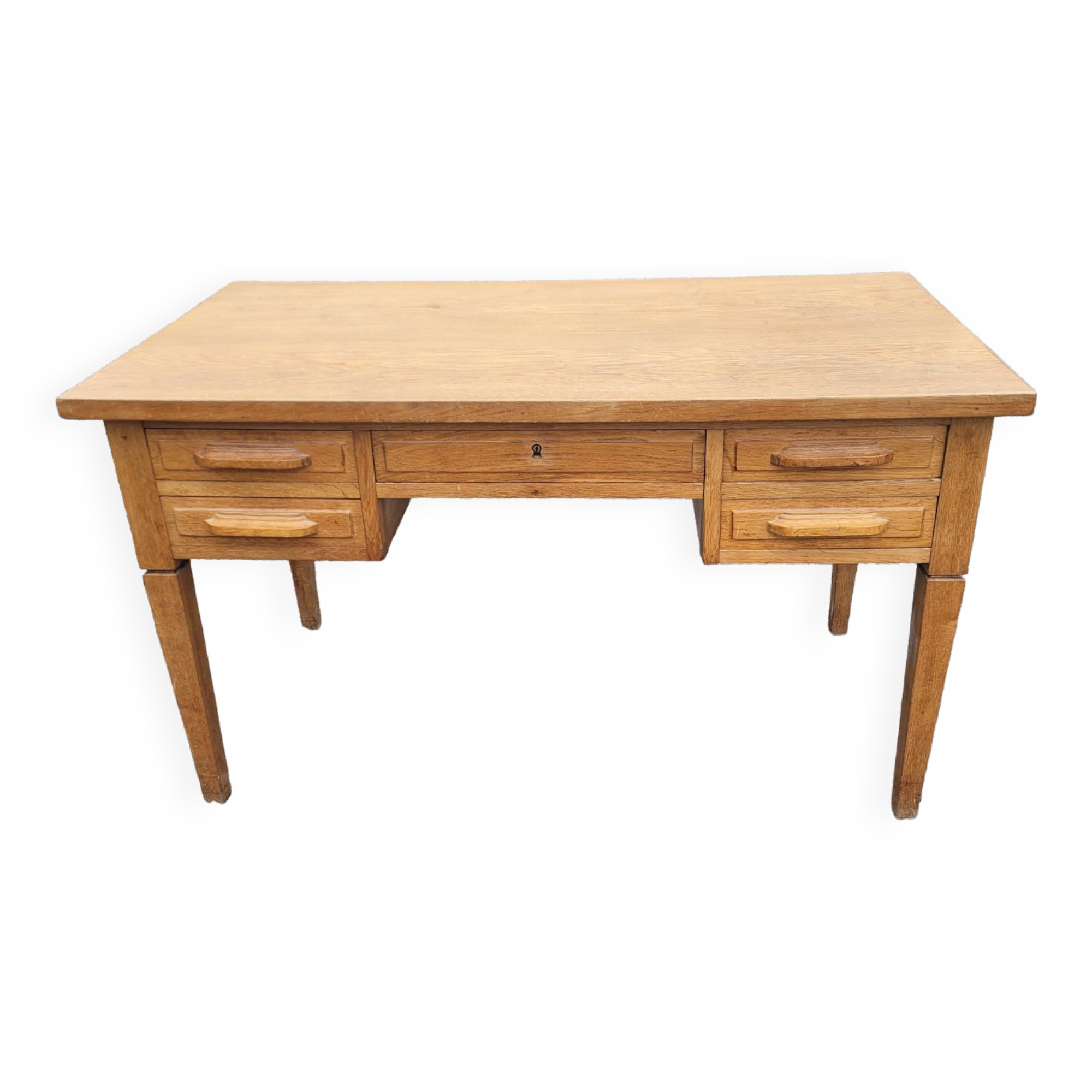 Flat oak desk with drawers, 130×70cms
