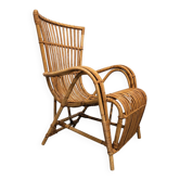 Fauteuil vintage des années 70 en rotin naturel