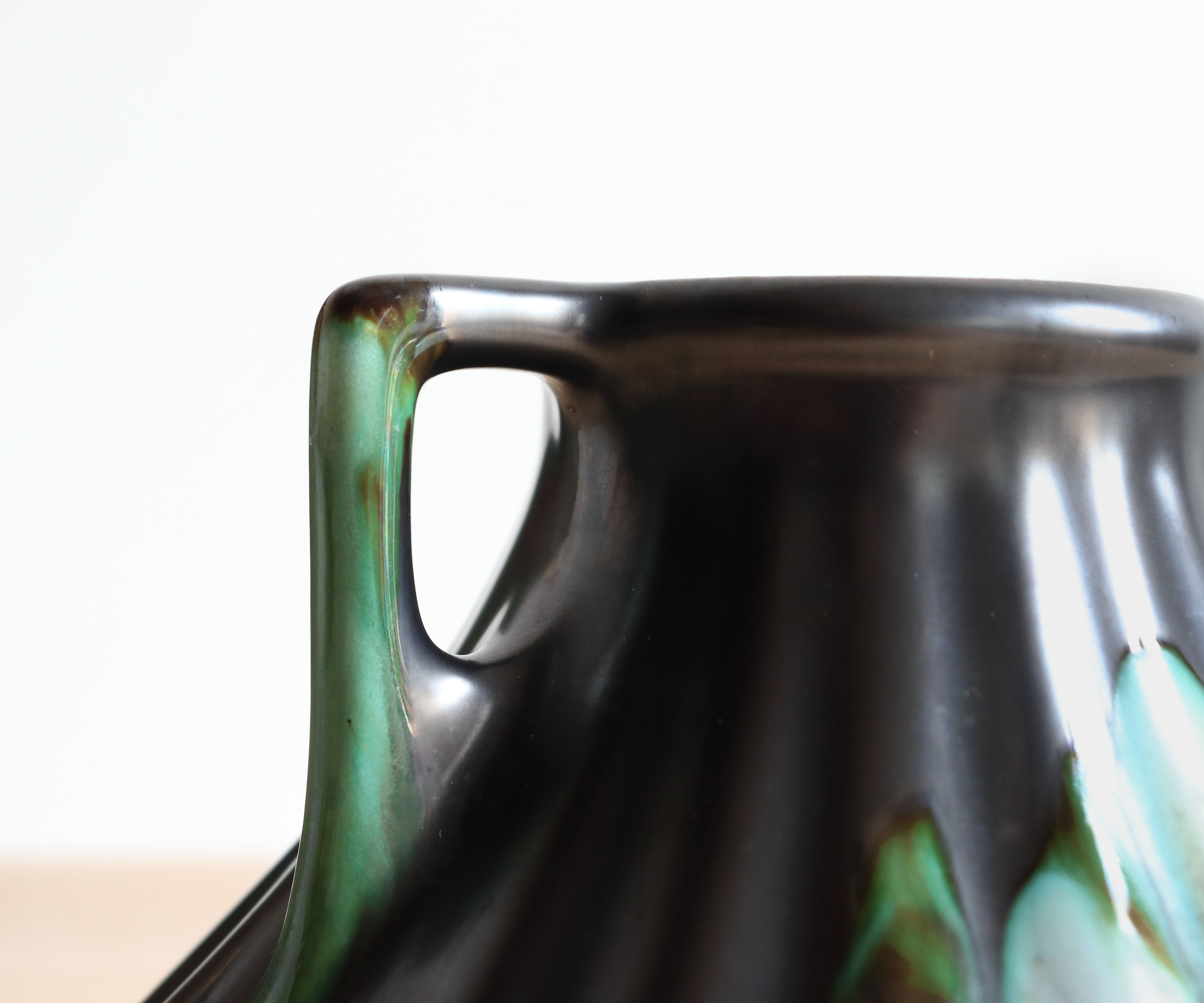 Thulin Airain flamed stoneware vase with handles, Belgium, Art Deco period