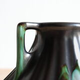 Thulin Airain flamed stoneware vase with handles, Belgium, Art Deco period