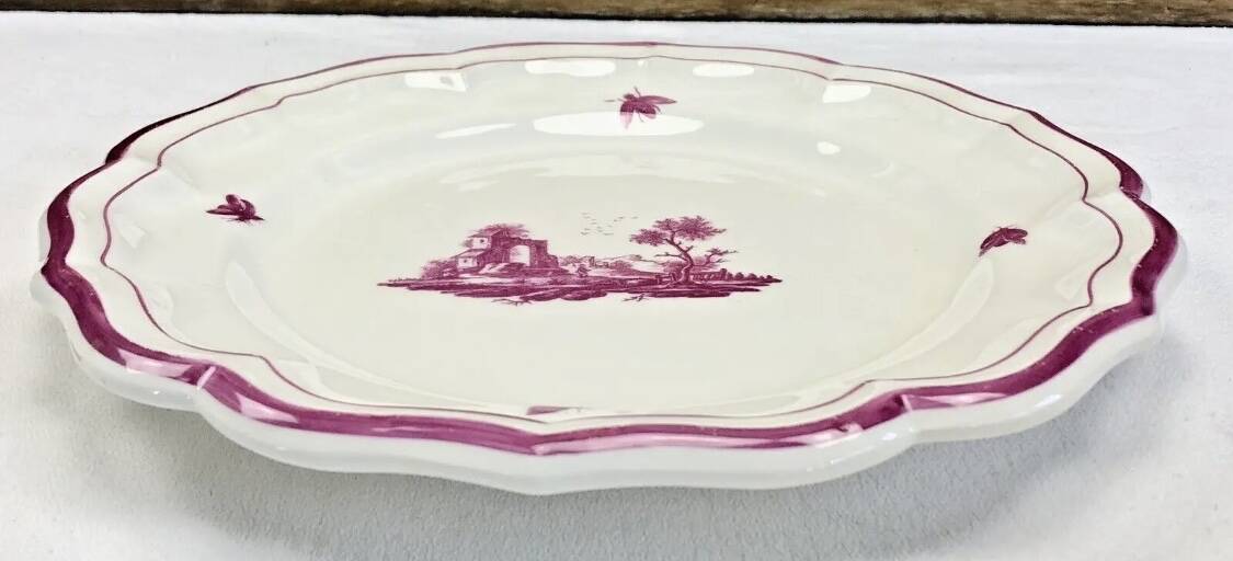 Ancien plat rond Gien modèle Paysages roses 1938 1960