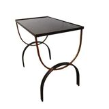 Vintage cast iron and black glass side table