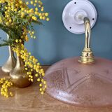 Vintage pink frosted glass wall lamp with elbow arm