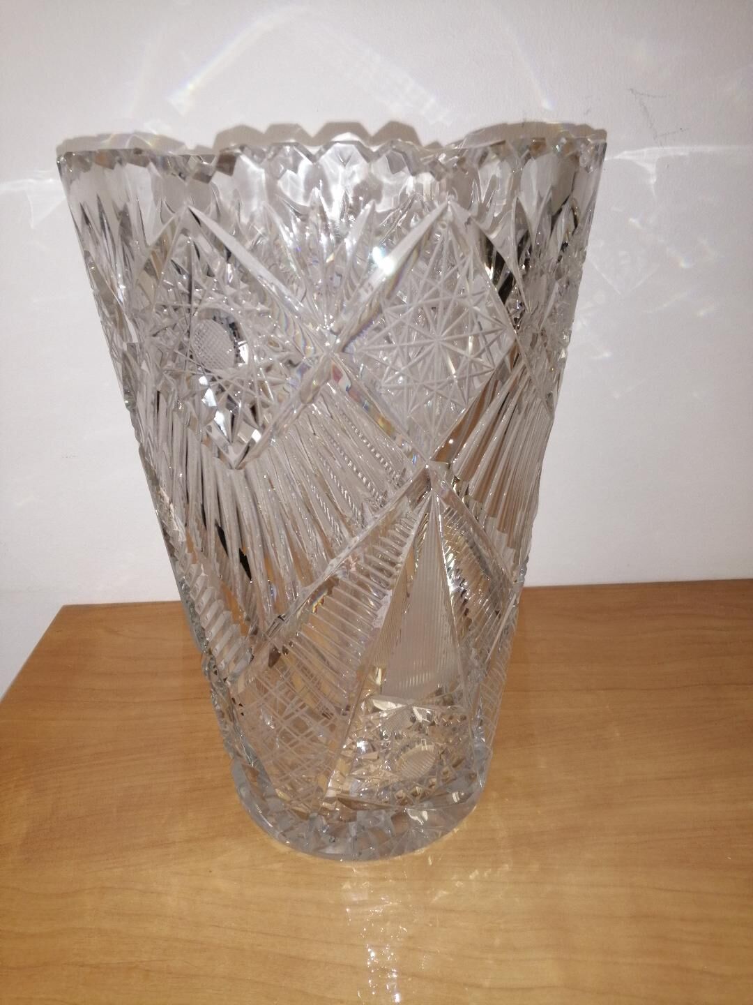 Large carved crystal vase