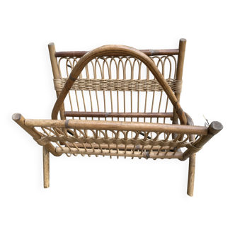 Vintage rattan magazine rack