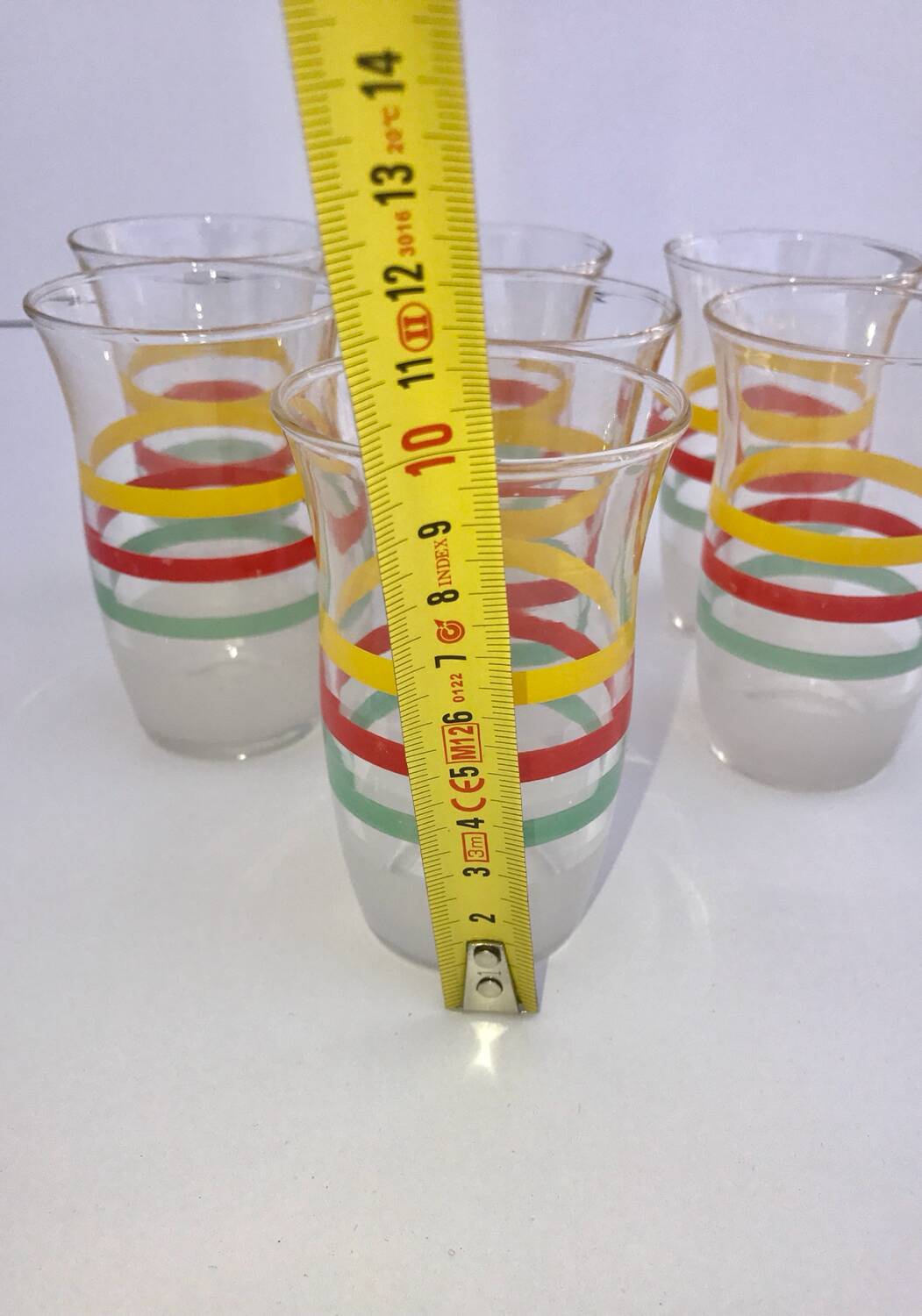 Set of 7 old tricolor glasses