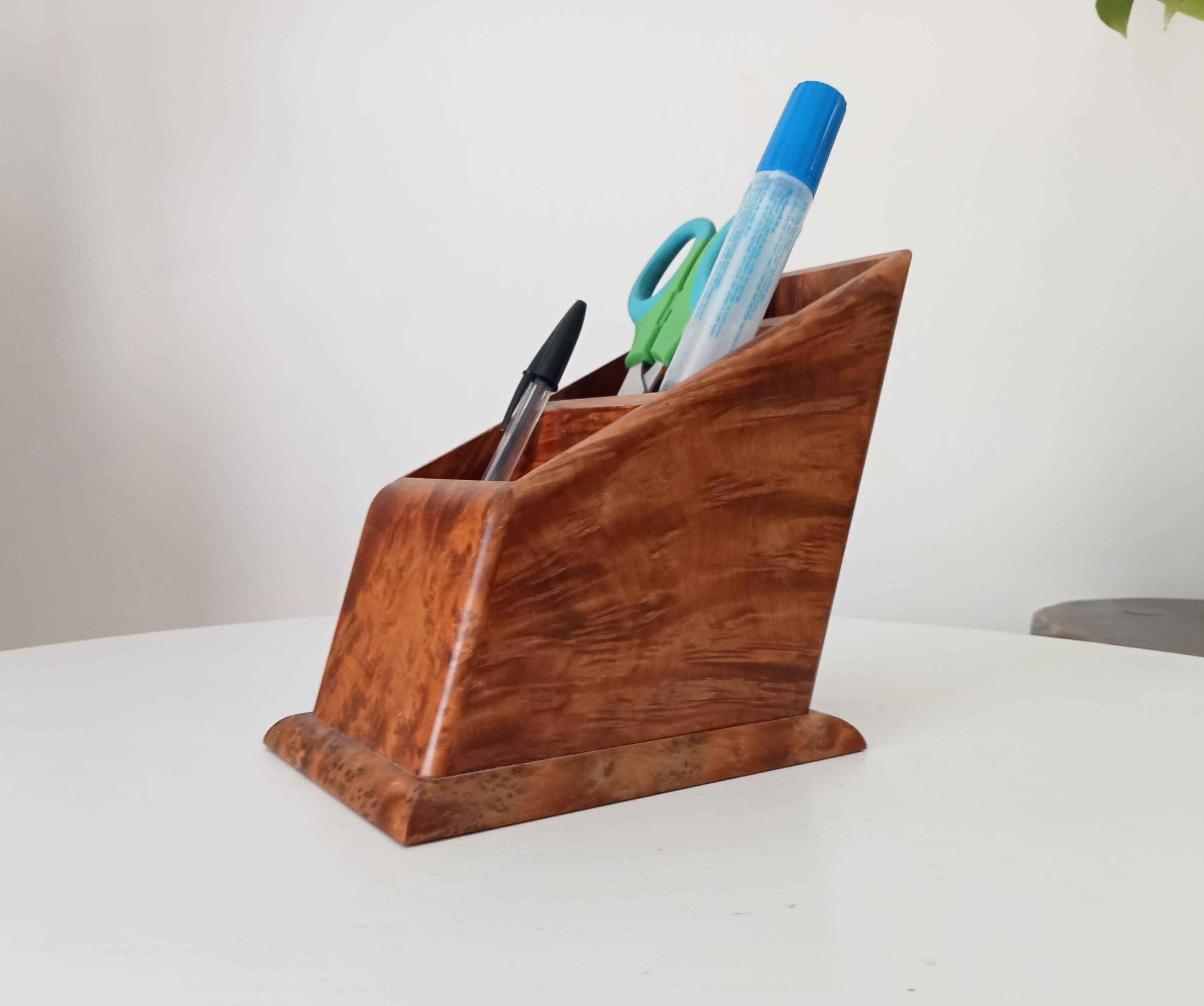 Art deco pen holder in burr walnut