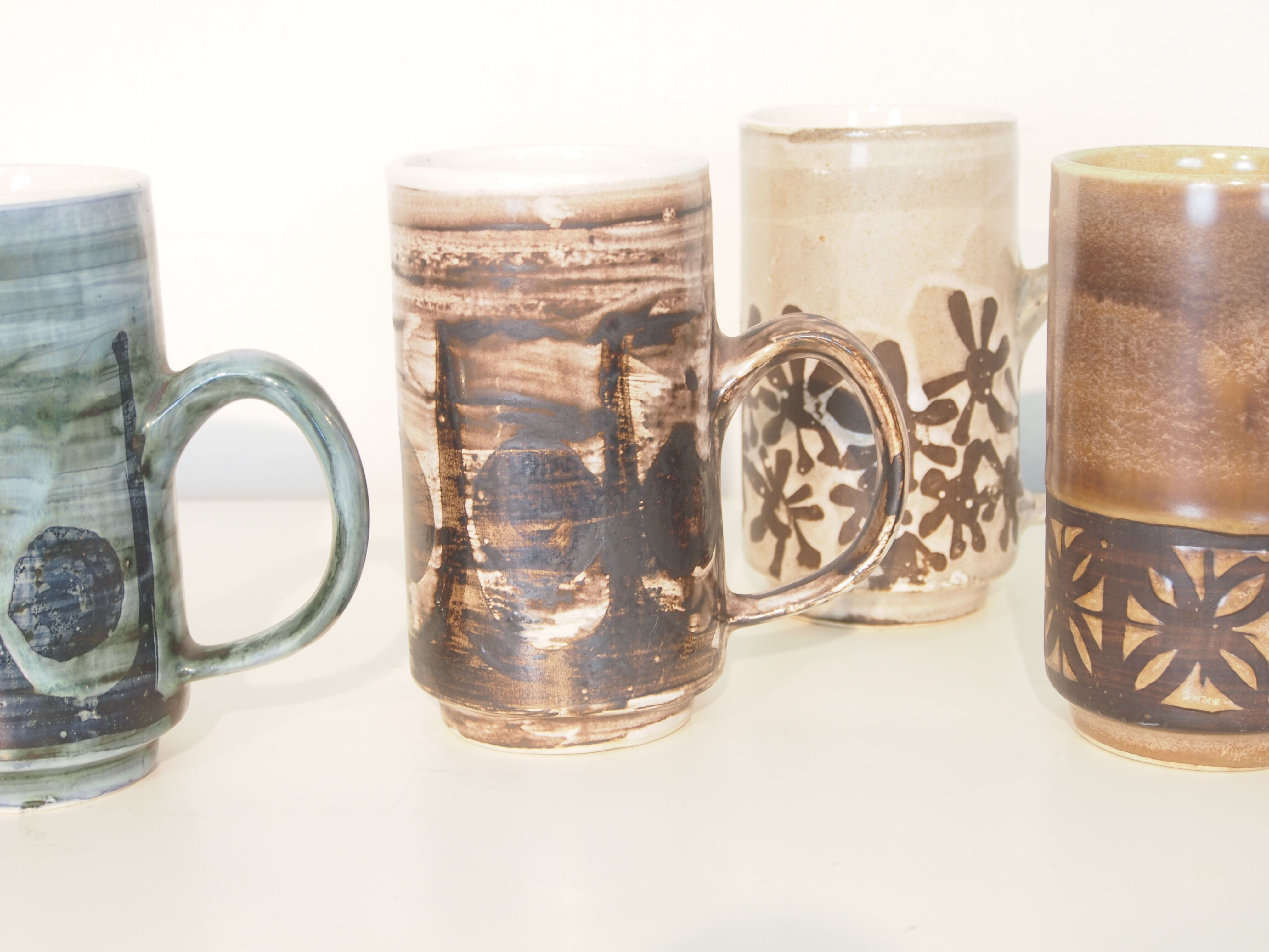 Set of 4 vintage mid century brutalist tea mugs by David Sharp