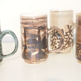 Set of 4 vintage mid century brutalist tea mugs by David Sharp