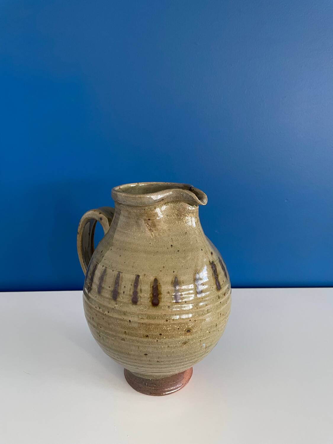 Vintage enameled terracotta pitcher carafe