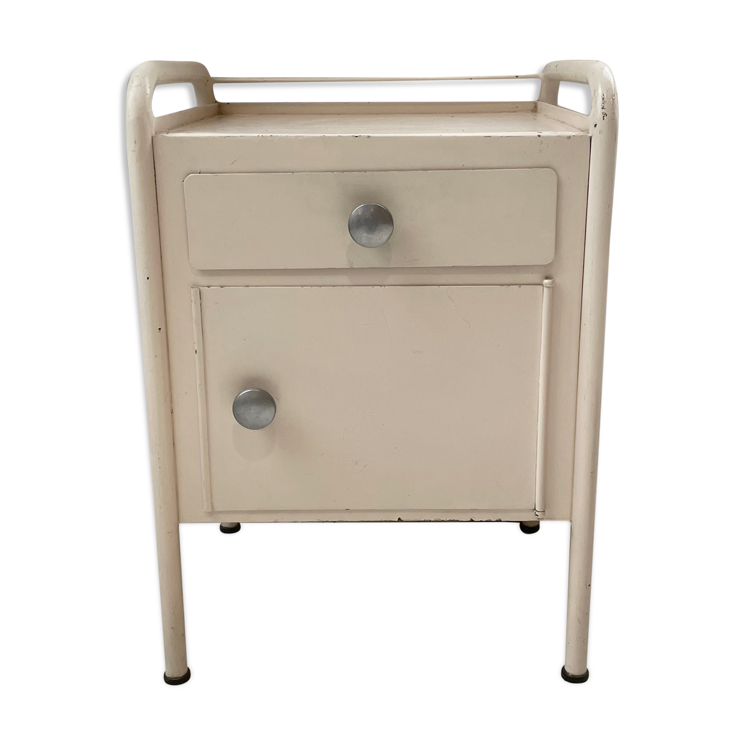Industrial white metal bedside