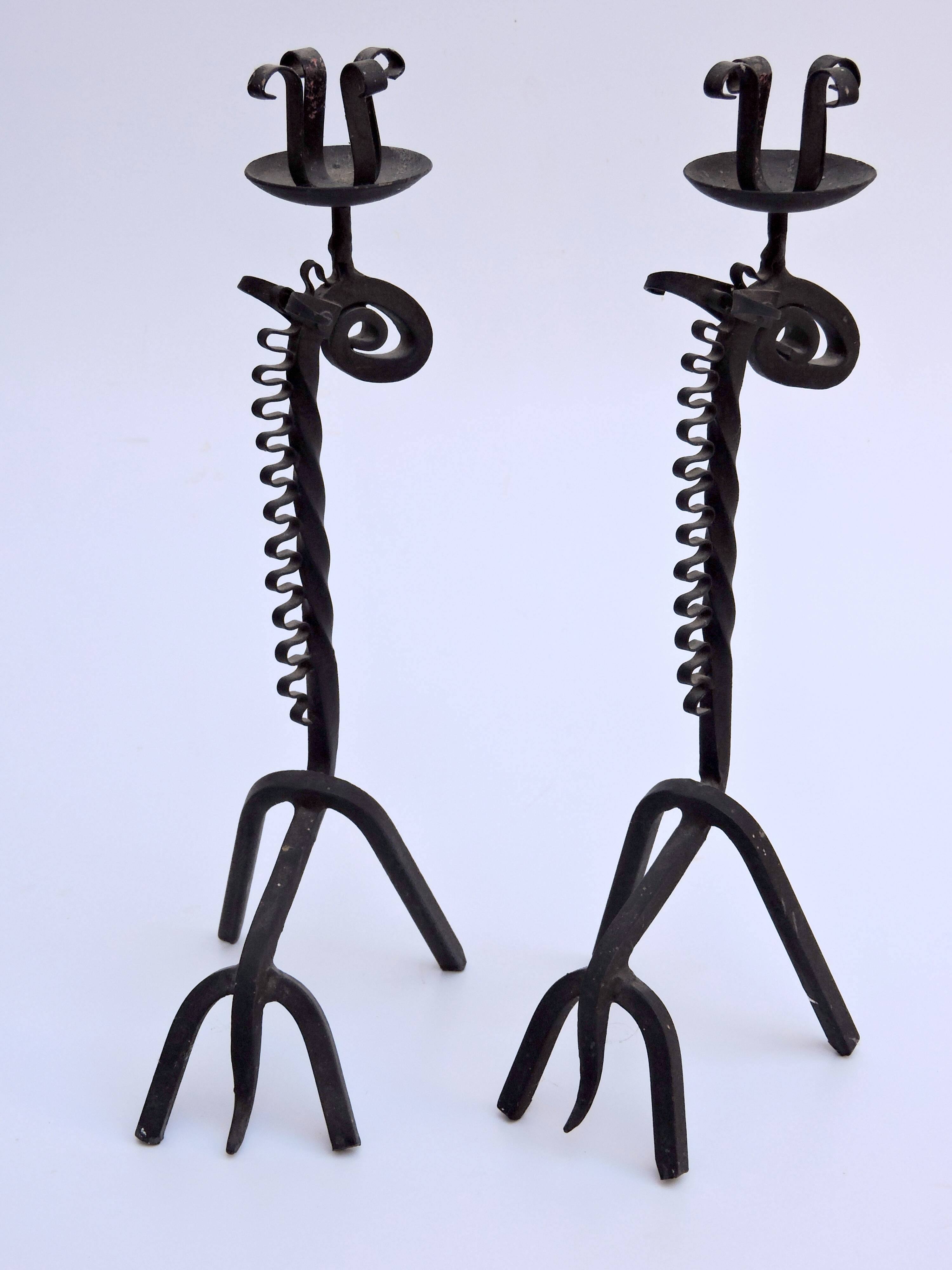 Pair of vintage candle holders zoomorphic wrought iron giraffe