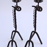 Pair of vintage candle holders zoomorphic wrought iron giraffe