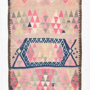 Pink & Navy Blue. Turkish Runner Rug, 90x350Cm