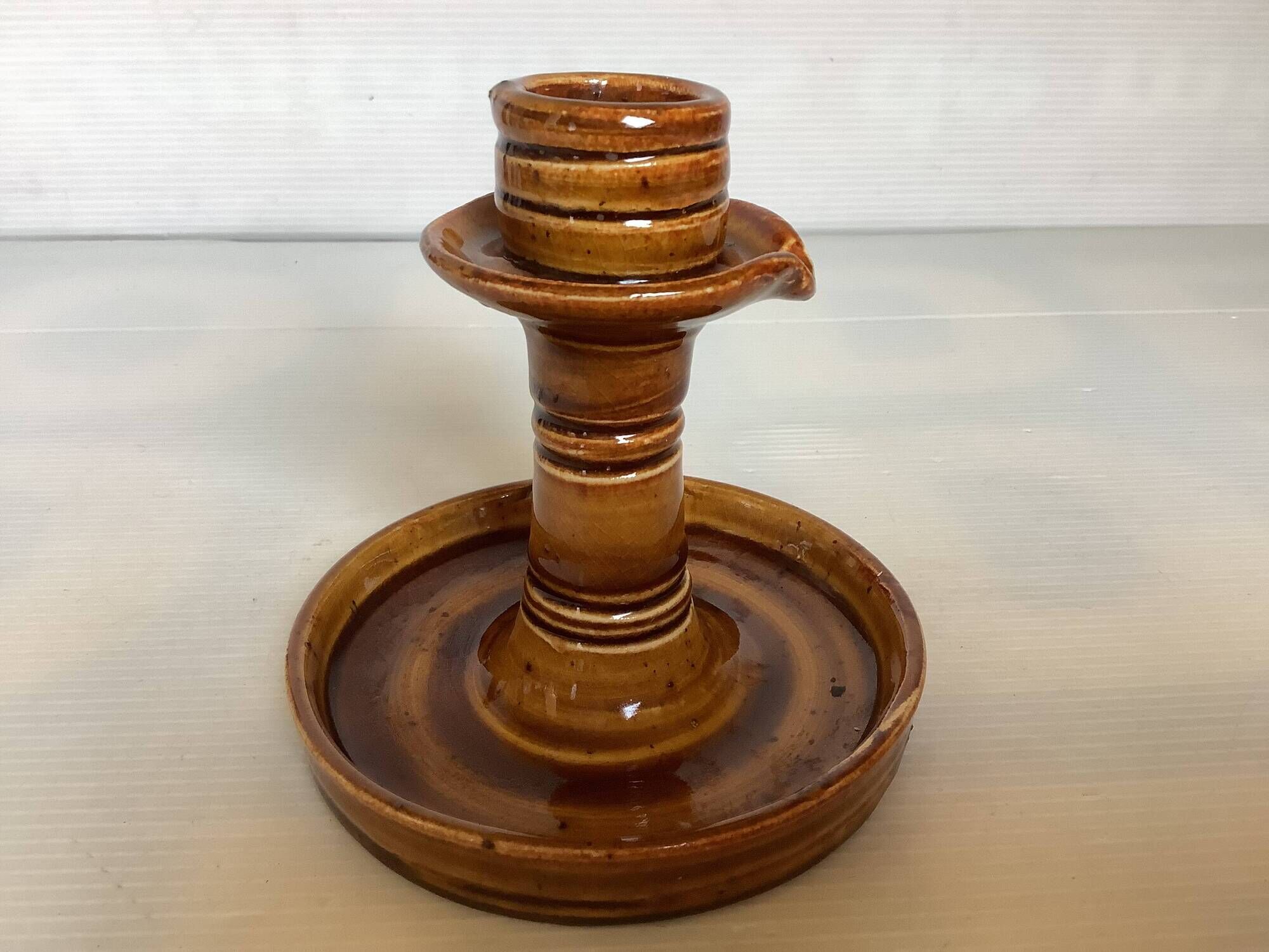 Ochre brown ceramic candle holder