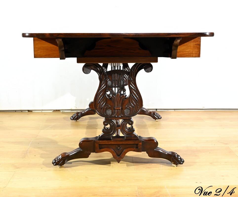 Desk Table with Shutters in Solid Rosewood, Restoration Period – Early 19th Century