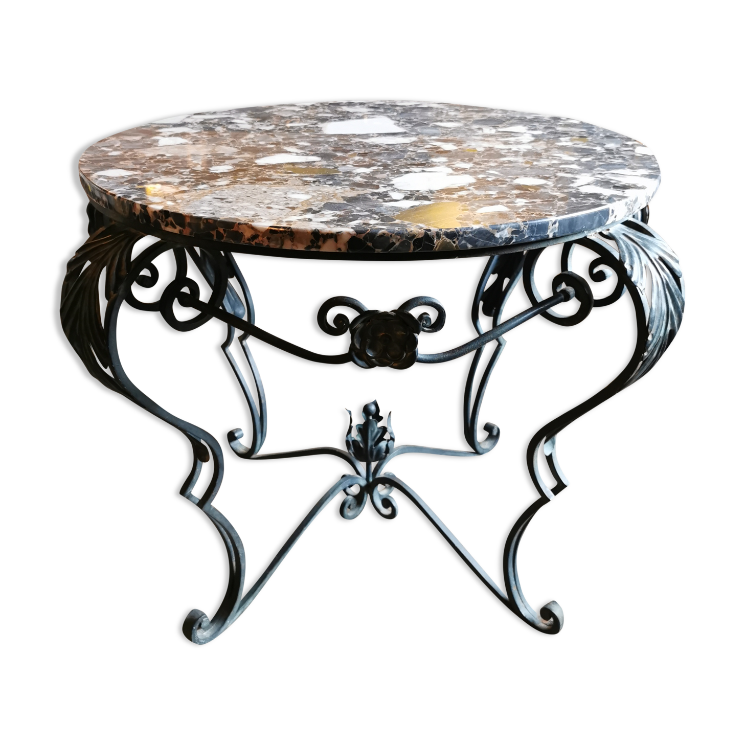 Art deco wrought iron and marble coffee table 40s