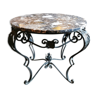 Art deco wrought iron and marble coffee table 40s