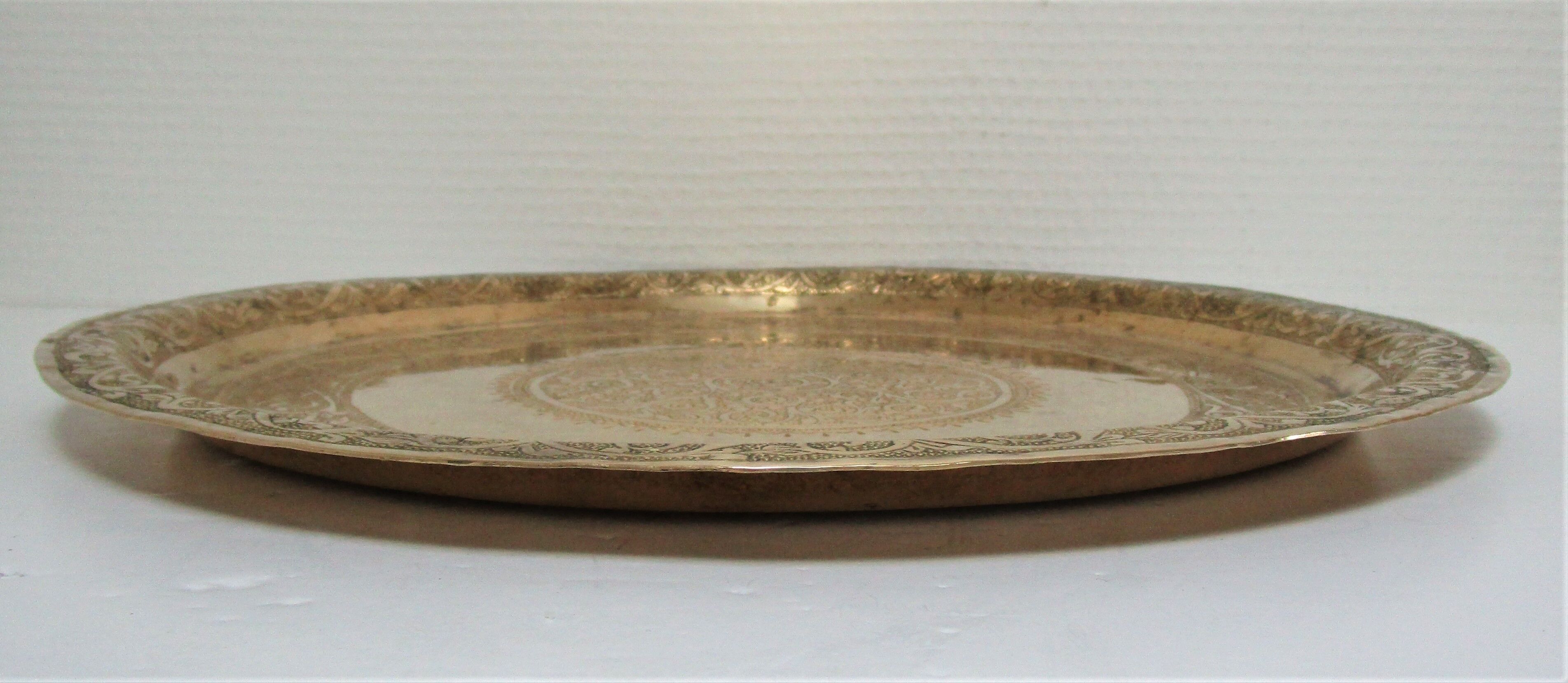 Moroccan patinated brass platter 70s