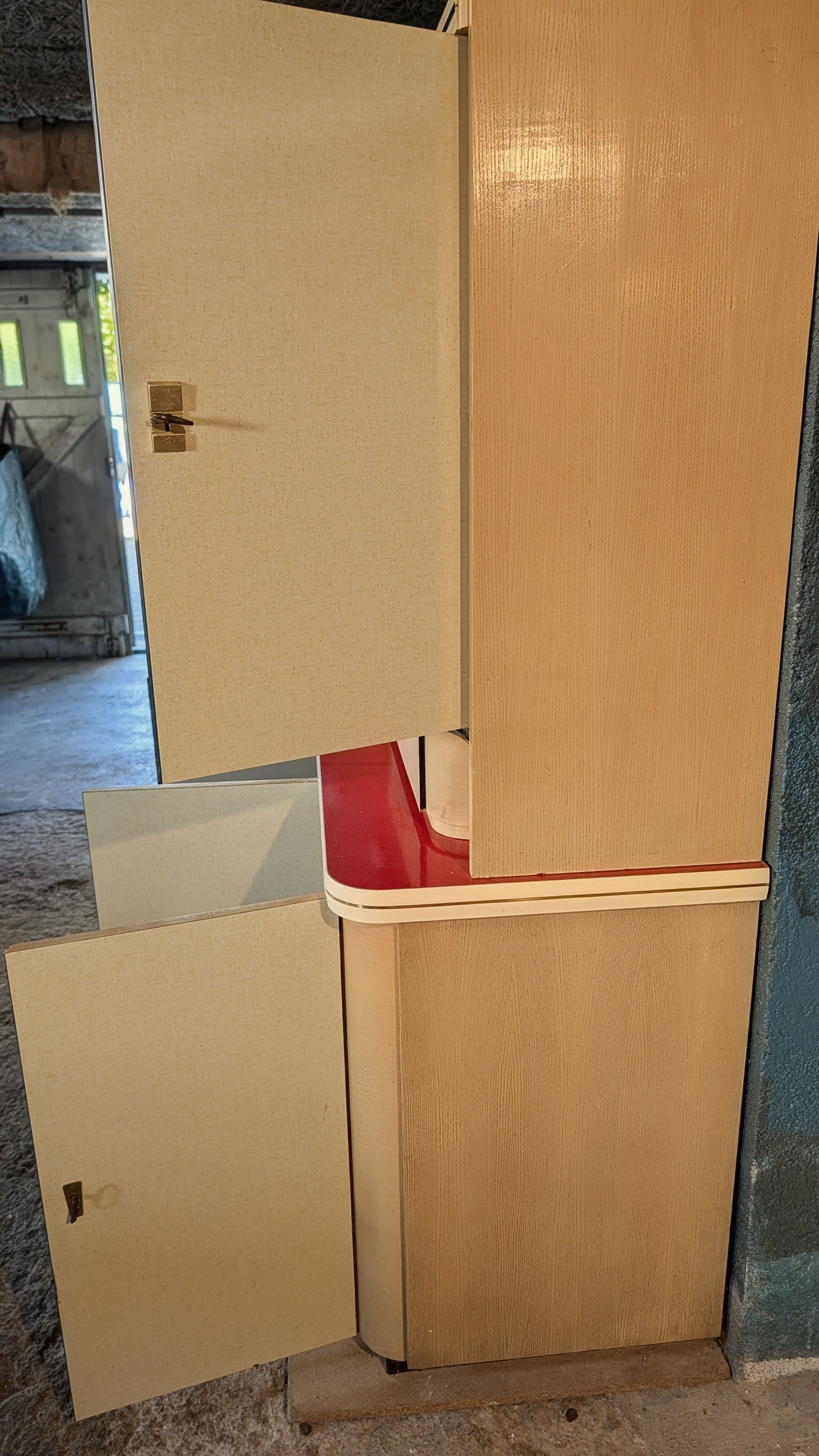 Modernist buffet in almond green & vermilion red 50