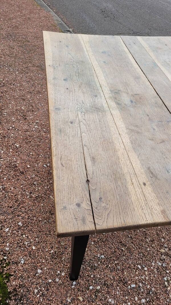 Table de ferme rustique en chêne massif ancienne patiné -1900s