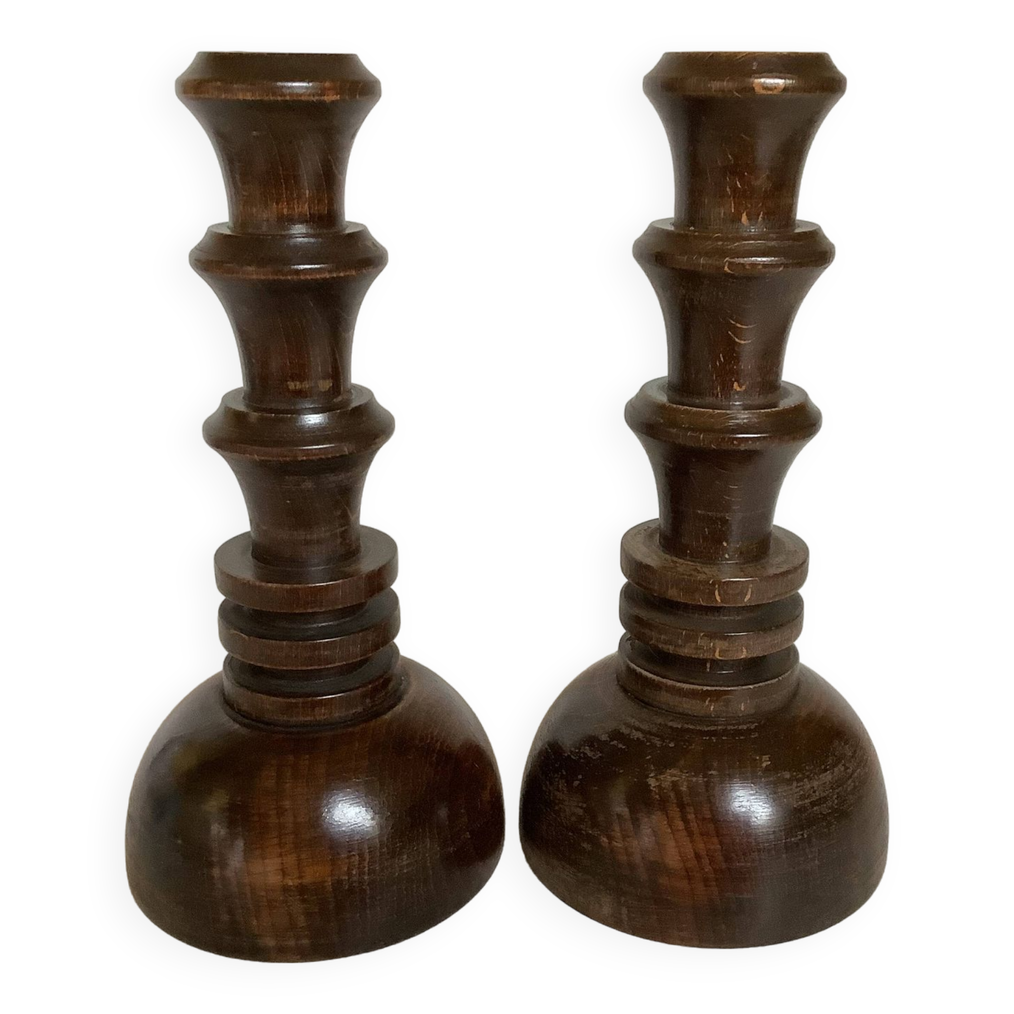 Pair of old wooden candlesticks