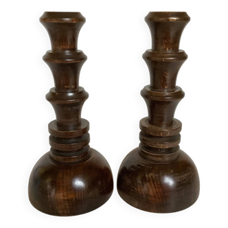Pair of old wooden candlesticks