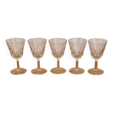 Set of 5 vintage chiseled glass wine glasses