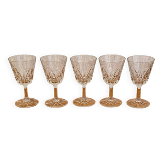 Lot de 5 verres à vin en verre ciselé vintage