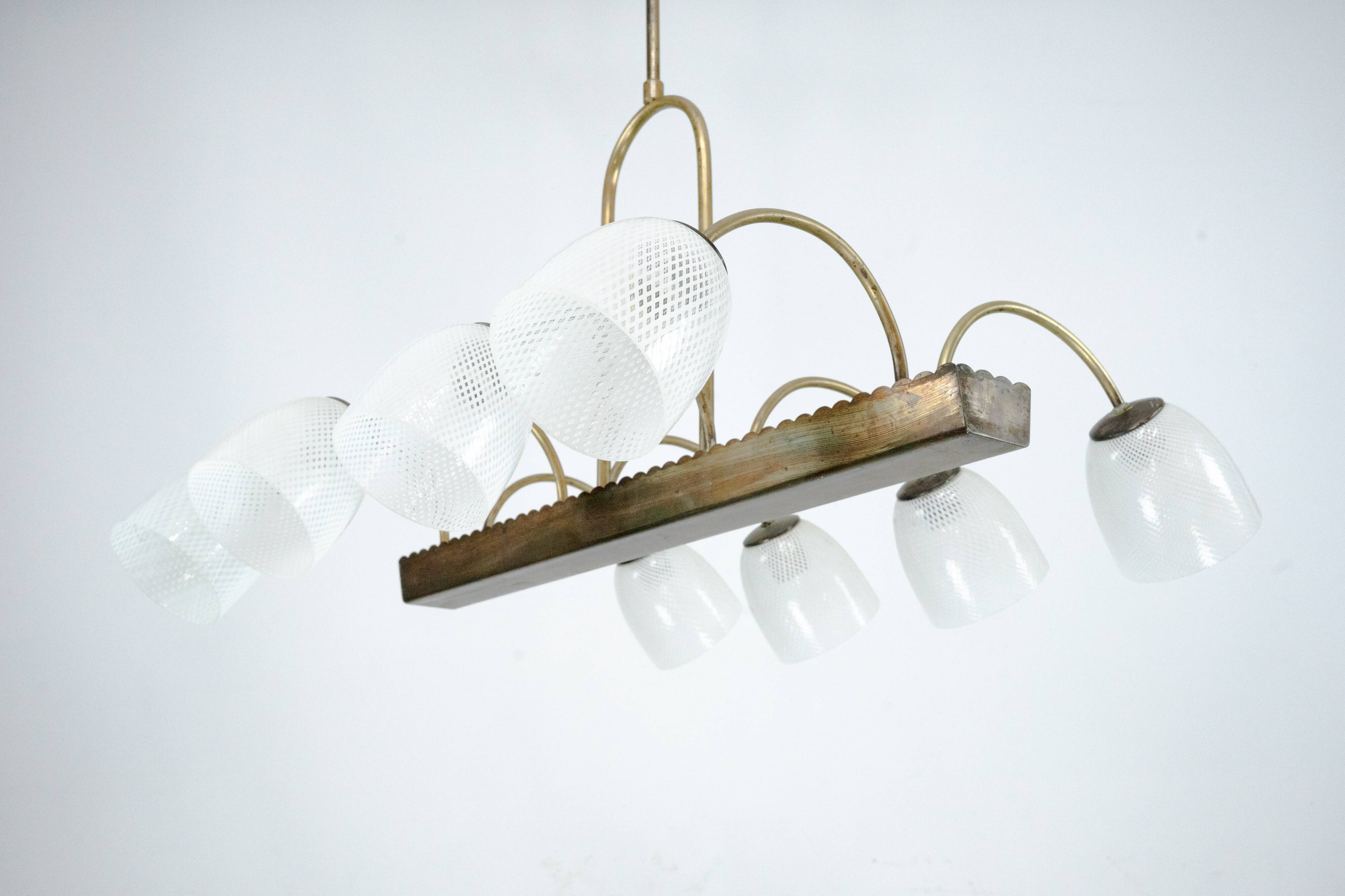 Mid-Century Venini Reticello Glass Chandelier, 8 Arms, Murano, Italy 1940s