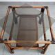 Table basse vintage bambou, rotin et cuir années 60