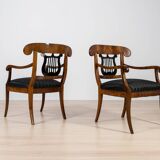 Pair of Biedermeier Armchairs, Germany, 19th Century, Walnut, French Polish