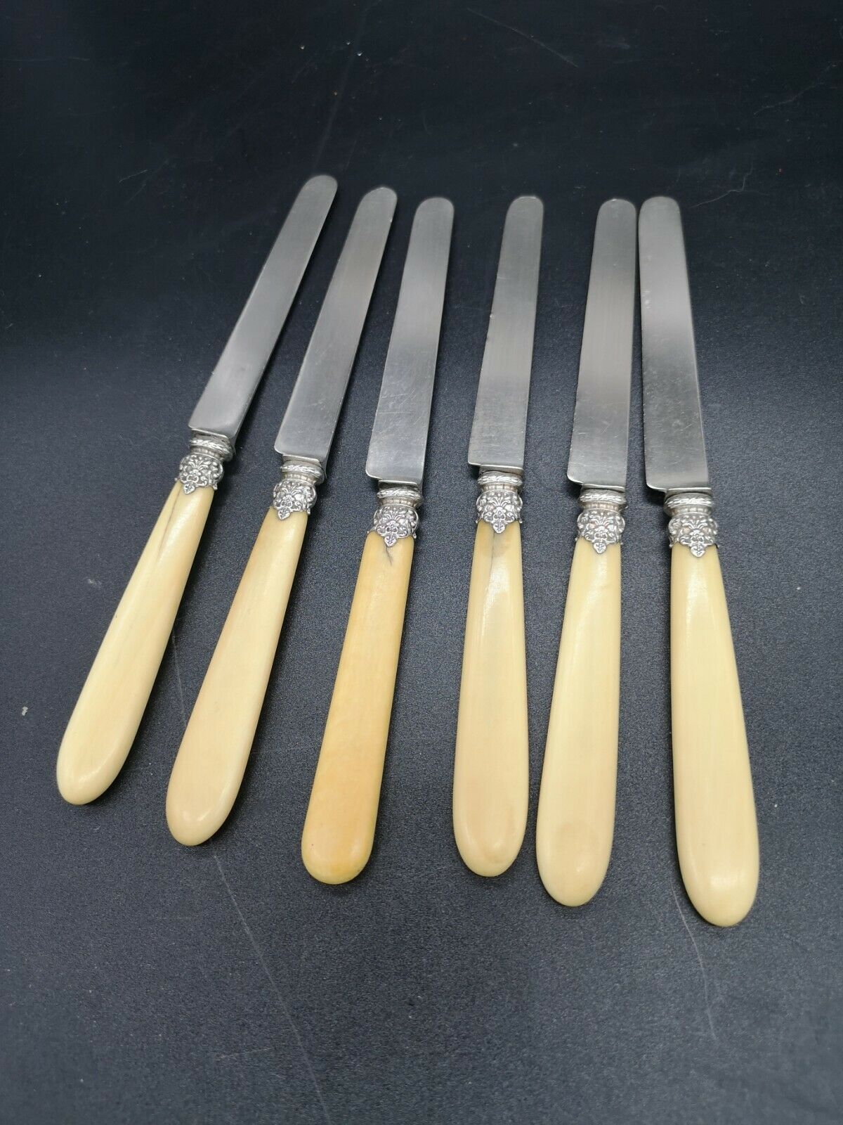 Series of 6 fruit knives blade silver punch Old man handle bone