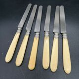 Series of 6 fruit knives blade silver punch Old man handle bone