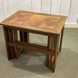 Set of 3 teak nesting tables with tiled top from the 70s