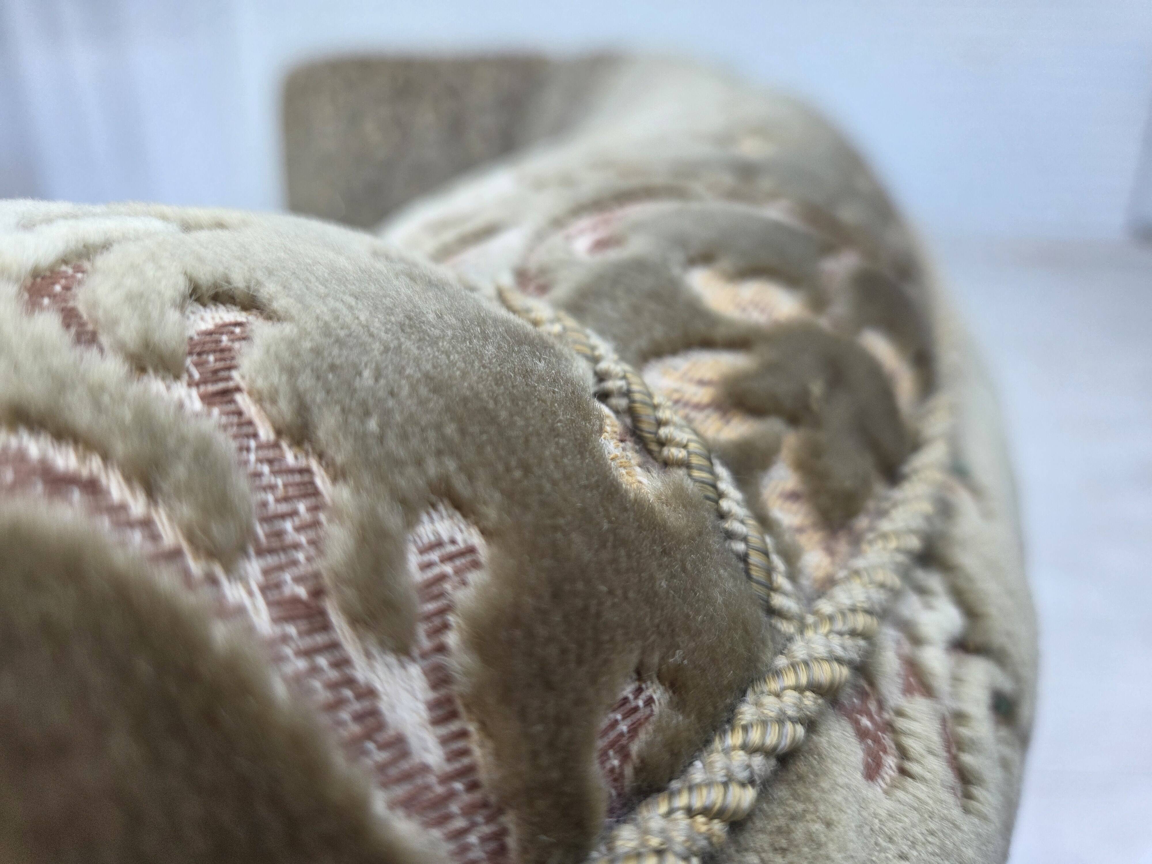 1960s, Danish 3-seater curved sofa, furniture velour, beech wood legs.