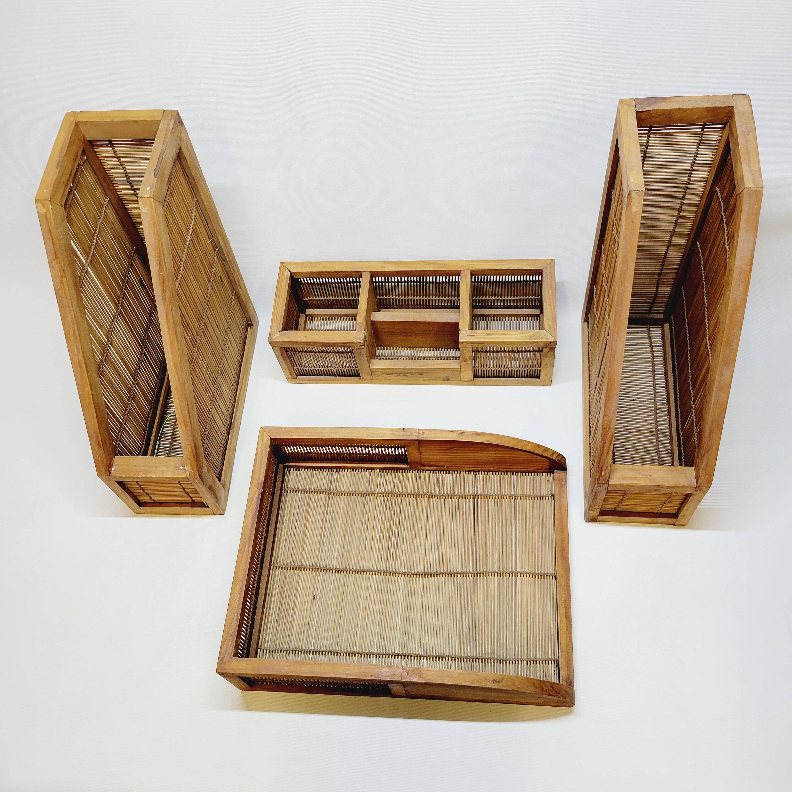 Set accessoires de bureau en bambou et bois scandinave organisateur porte stylo