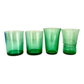 Lot de 4 verres vintage en verre vert
