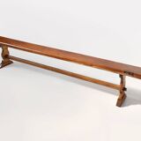 Banc de monastère extra-long en bois d'orme massif, vers 1850