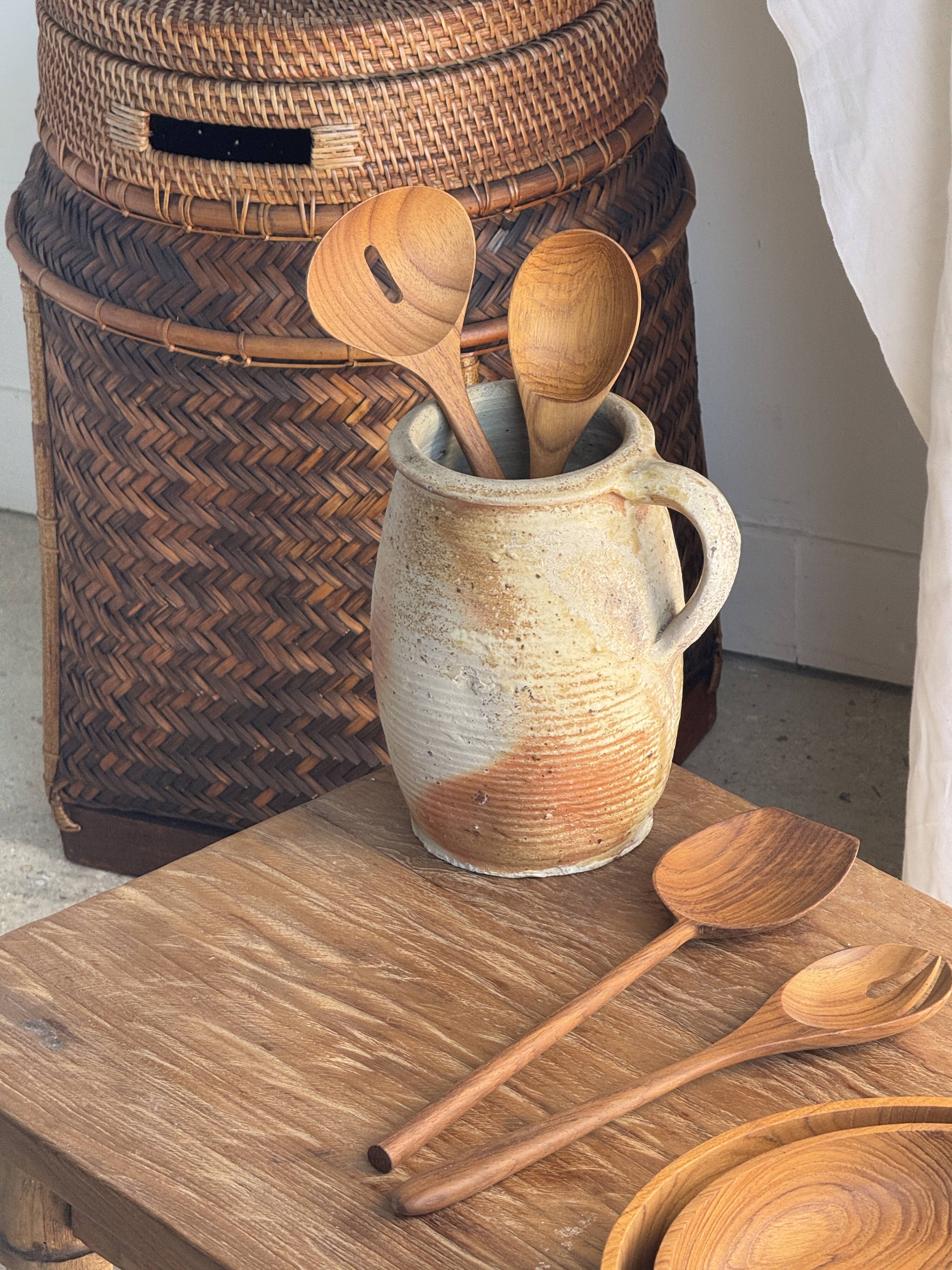 Salad server or large flat oval teak spoon L28 D8.5