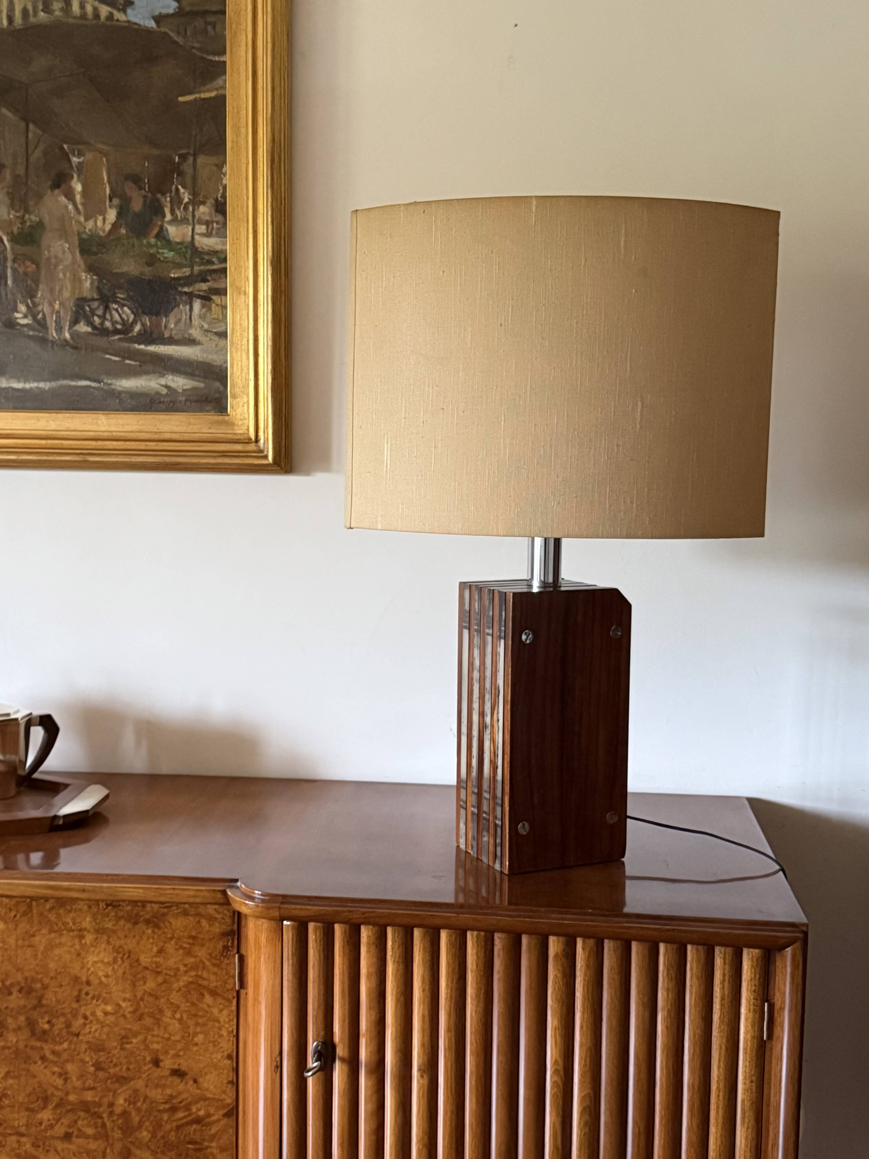 Hollywood regency wood and lucite table lamp base, Italy, 1970s